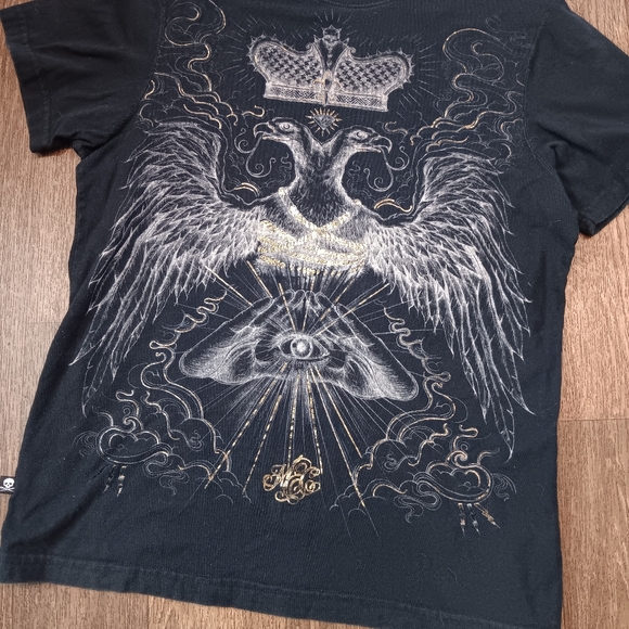 Vintage Marc Ecko Black Tee with Gold and Silver Graphic Y2k - Picture 3 of 3